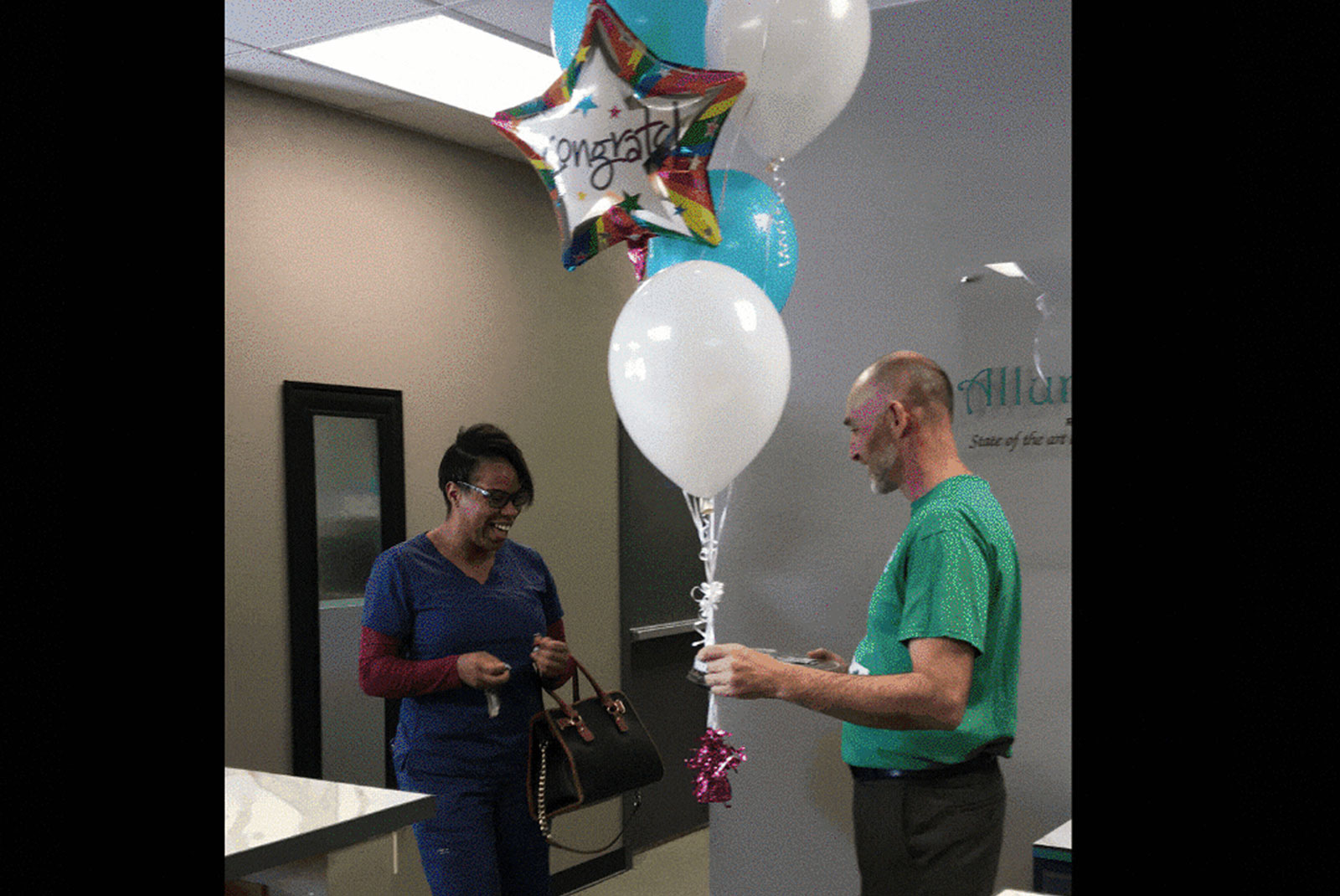 dr burke with patient after procedure